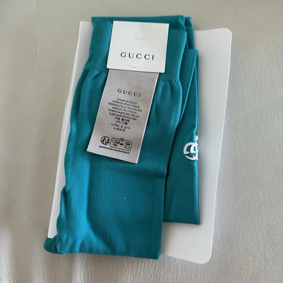 NEW GUCCI TIGHTS BLUE WHITE LOGO GG Sz M 100% Authentic - Picture 6 of 6